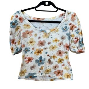 Anthropologie White Tee with Soft Multicolor Spots